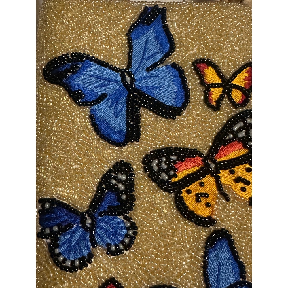 Beaded Butterfly Crossbody Phone Bag Gold Seed Bead Embroidered Small Pouch - Picture 5 of 15